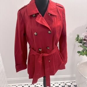 Talbots. Size L. Brick color.Double breasted, belted trench jacket.Side pockets.